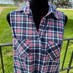 M Fasis Sleeveless Plaid Top Lace Shoulder Button Up, Women's size M